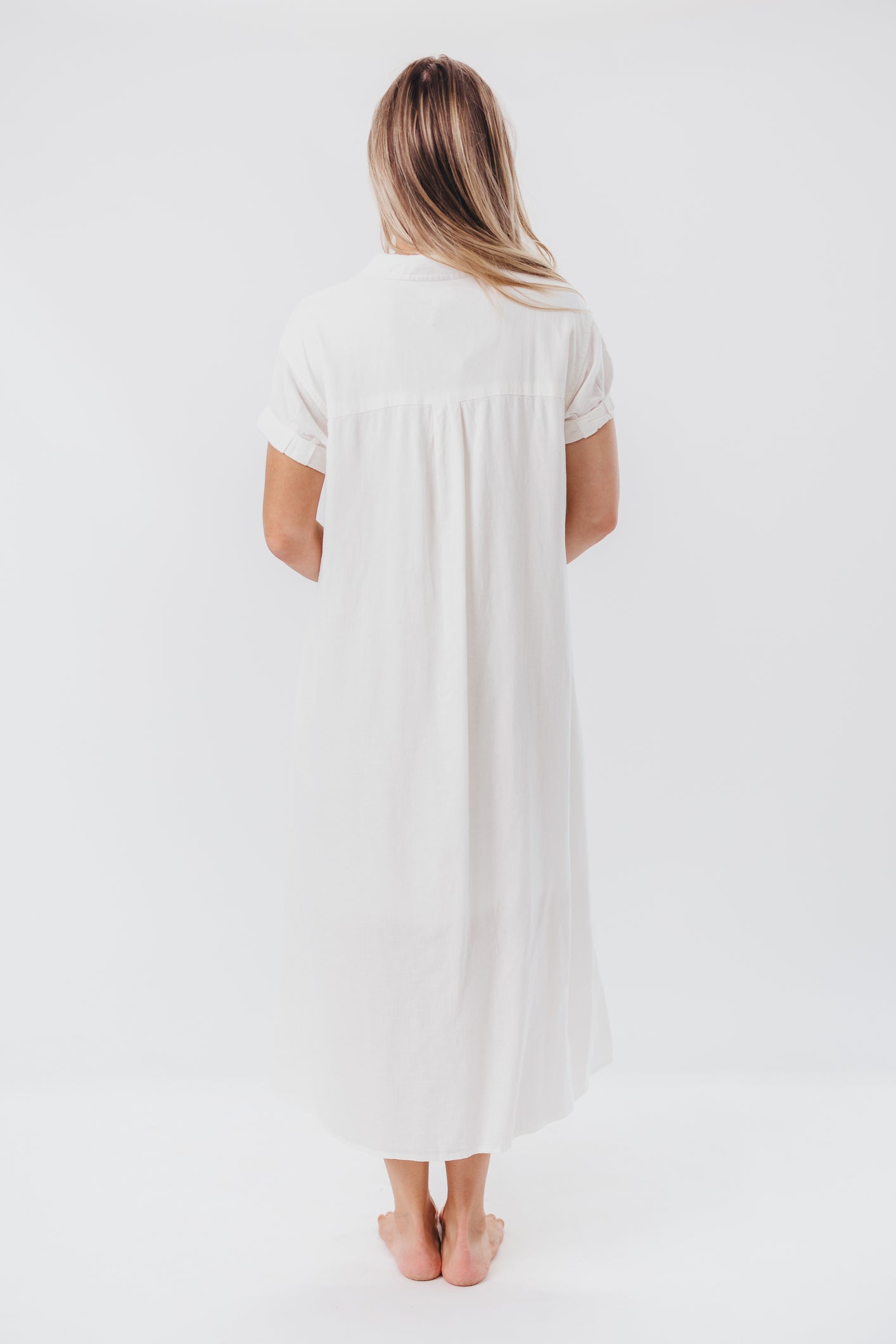 Paris Linen-Blend Midi Shirt Dress in Blanc - Nursing Friendly