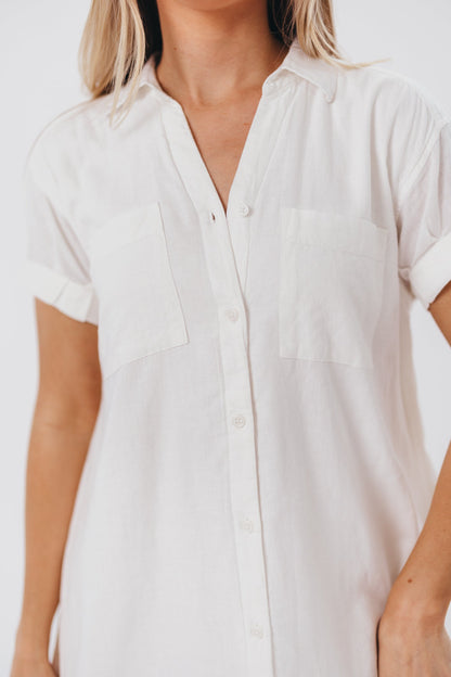 Paris Linen-Blend Midi Shirt Dress in Blanc - Nursing Friendly