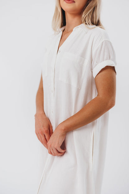 Paris Linen-Blend Midi Shirt Dress in Blanc - Nursing Friendly