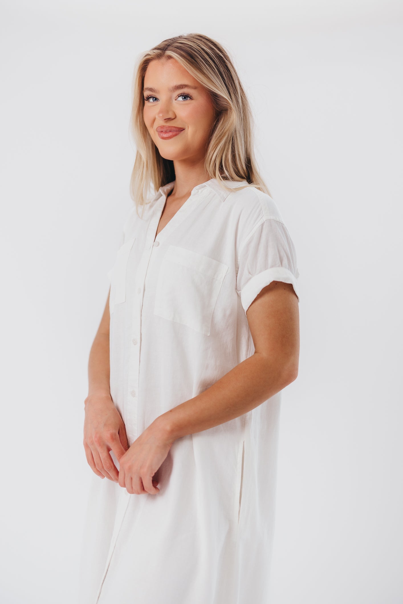 Paris Linen-Blend Midi Shirt Dress in Blanc - Nursing Friendly