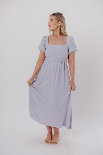 Ainsley Square Neck Midi Dress with Puffed Sleeves in Morning Glory - Bump Friendly & Inclusive Sizing (S-3XL)