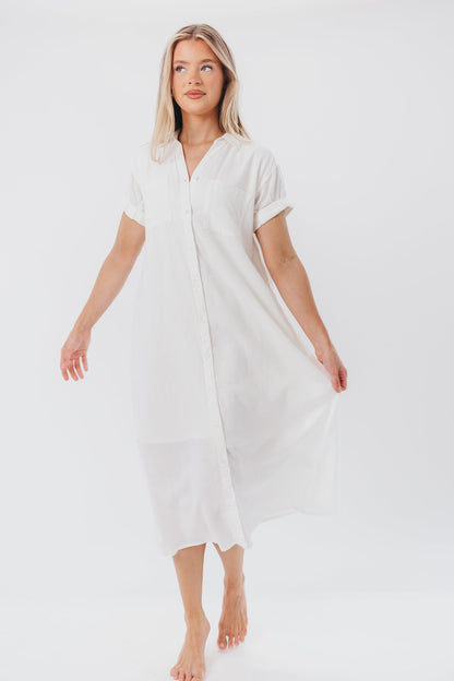 Paris Linen-Blend Midi Shirt Dress in Blanc - Nursing Friendly