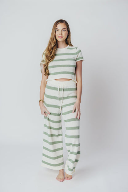 Callan Wide Stripe Crop Top and Pant Set in Sage