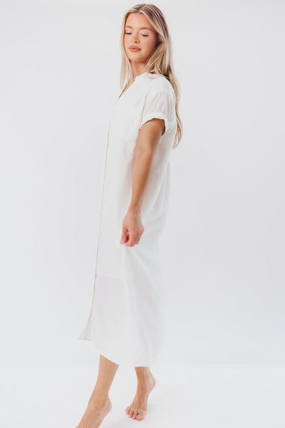 Paris Linen-Blend Midi Shirt Dress in Blanc - Nursing Friendly