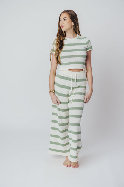 Callan Wide Stripe Crop Top and Pant Set in Sage