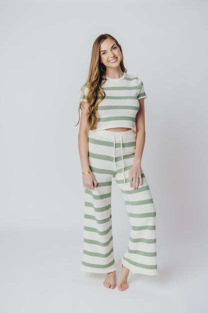 Callan Wide Stripe Crop Top and Pant Set in Sage