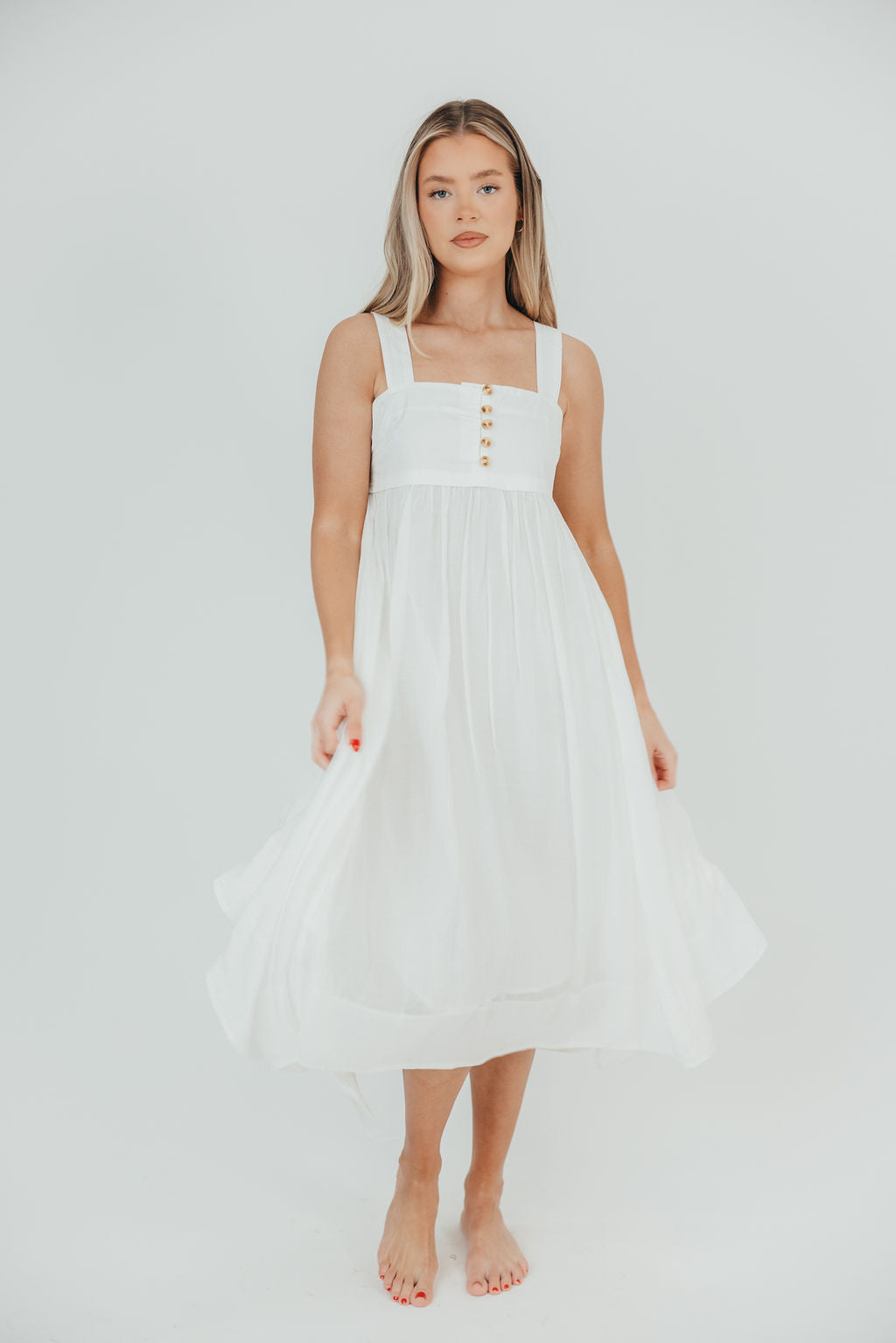 Ariella Sleeveless Midi Dress in Off-White