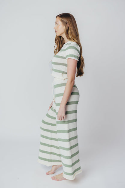 Callan Wide Stripe Crop Top and Pant Set in Sage