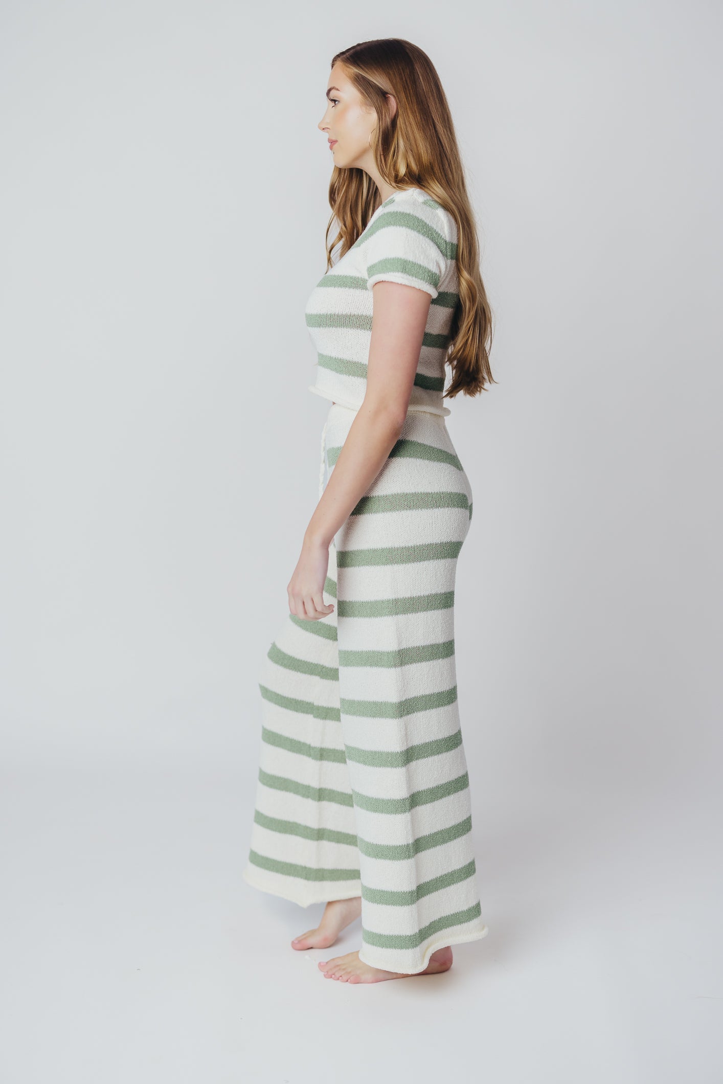 Callan Wide Stripe Crop Top and Pant Set in Sage