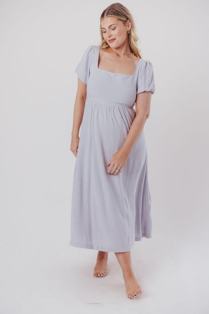 Ainsley Square Neck Midi Dress with Puffed Sleeves in Morning Glory - Bump Friendly & Inclusive Sizing (S-3XL)