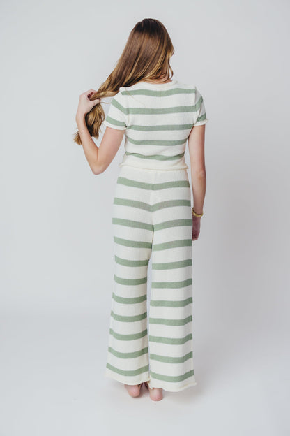 Callan Wide Stripe Crop Top and Pant Set in Sage