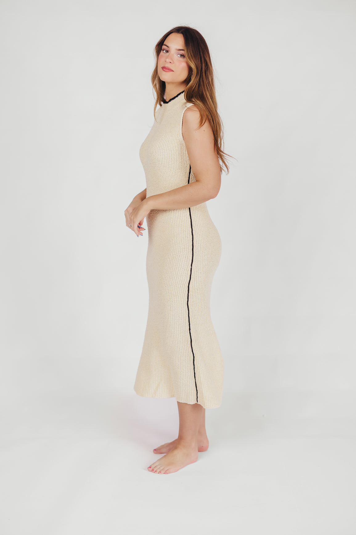 Maureen Textured Ribbed Knit Maxi Dress in Cream