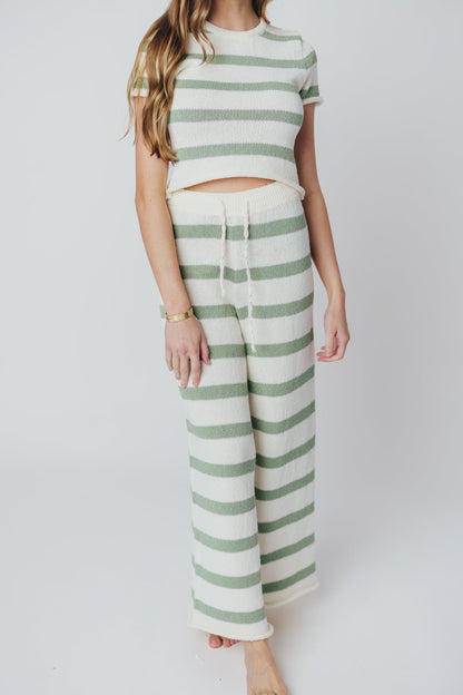 Callan Wide Stripe Crop Top and Pant Set in Sage