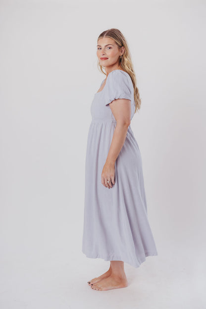 Ainsley Square Neck Midi Dress with Puffed Sleeves in Morning Glory - Bump Friendly & Inclusive Sizing (S-3XL)