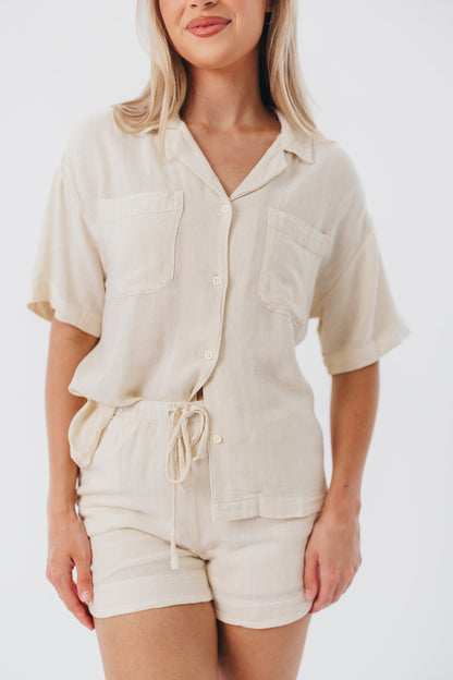 Ella Button-Up Shirt in Seashell - Nursing Friendly