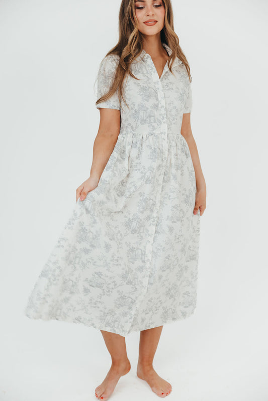 Coastal 100% Cotton Midi Dress in Ivory/Grey/Blue - Bump & Nursing Friendly & Inclusive Sizing (S-3XL) Final Restock!!