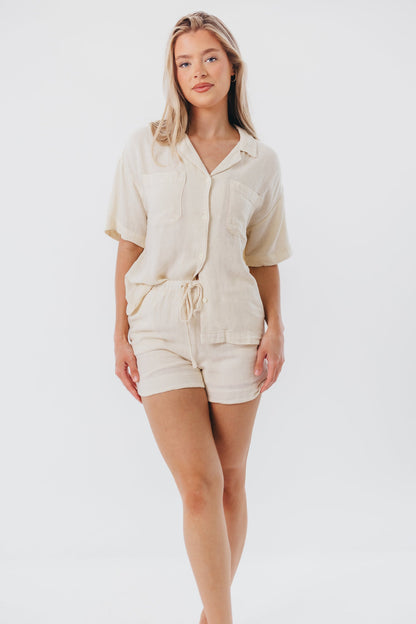 Ella Button-Up Shirt in Seashell - Nursing Friendly