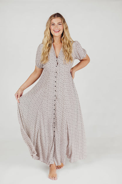 Mariah Collared Button-Down Maxi Dress in Creme Floral - Nursing Friendly