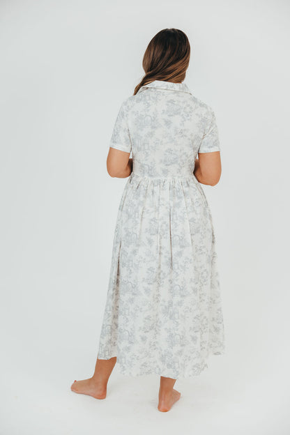 Coastal 100% Cotton Midi Dress in Ivory/Grey/Blue - Bump & Nursing Friendly & Inclusive Sizing (S-3XL) Final Restock!!