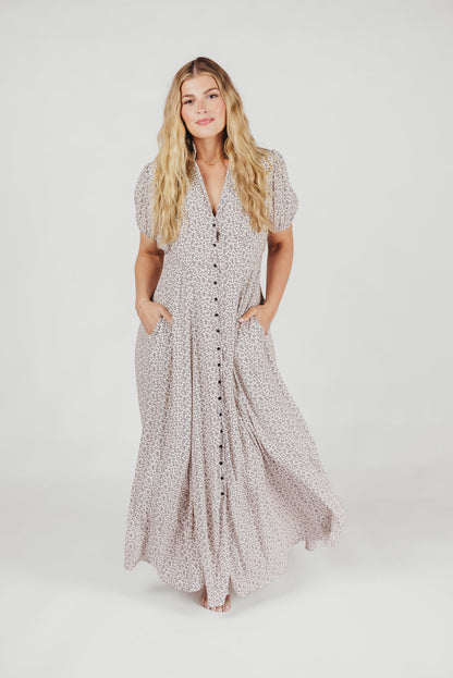 Mariah Collared Button-Down Maxi Dress in Creme Floral - Nursing Friendly