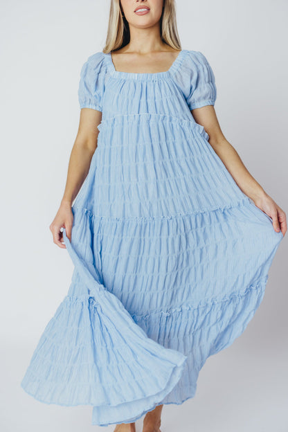 Kendall On and Off the Shoulder Maxi Dress with Ruffled Tiers in Blue