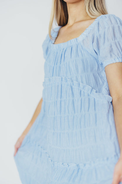 Kendall On and Off the Shoulder Maxi Dress with Ruffled Tiers in Blue