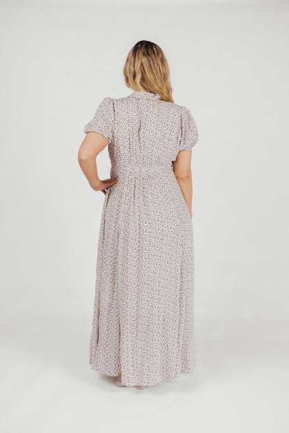 Mariah Collared Button-Down Maxi Dress in Creme Floral - Nursing Friendly