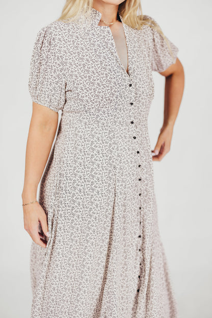 Mariah Collared Button-Down Maxi Dress in Creme Floral - Nursing Friendly