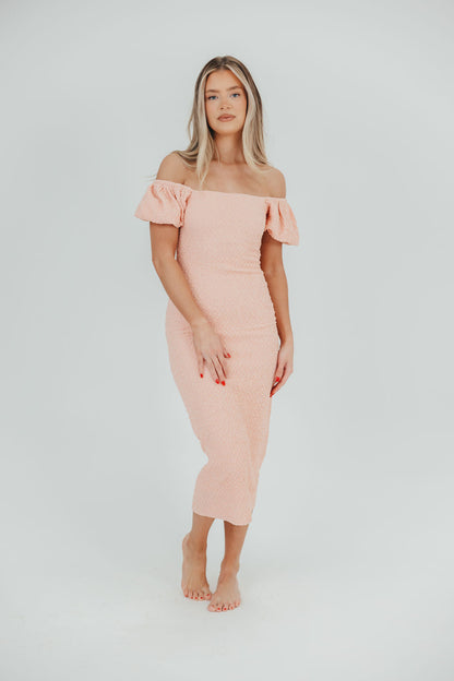 Mila Puffed Sleeve Midi Dress in Pink