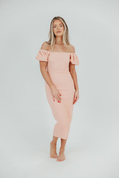 Mila Puffed Sleeve Midi Dress in Pink