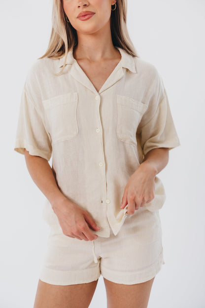 Ella Button-Up Shirt in Seashell - Nursing Friendly