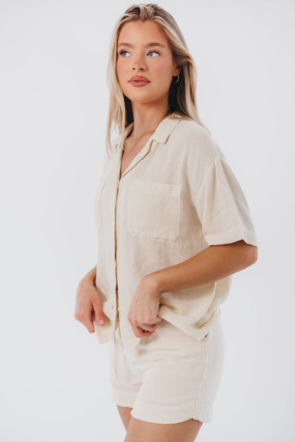 Ella Button-Up Shirt in Seashell - Nursing Friendly