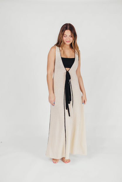 Amalie Knit V-Neck Maxi Dress with Contrast Binding and Matching Bralette in Cream/Black Swim Cover