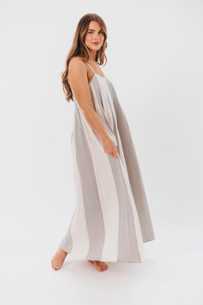 Tristan Spaghetti Strap Maxi Dress in Cream/Blue Stripe