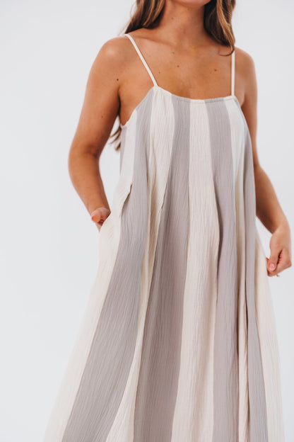 Tristan Spaghetti Strap Maxi Dress in Cream/Blue Stripe