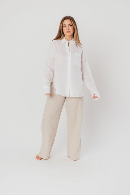 Helen 100% Linen Shirt in White - Nursing Friendly