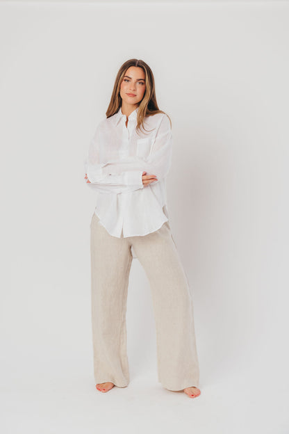 Helen 100% Linen Shirt in White - Nursing Friendly