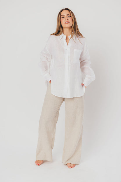 Helen 100% Linen Shirt in White - Nursing Friendly