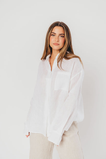 Helen 100% Linen Shirt in White - Nursing Friendly