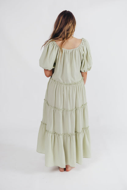 Eva Puffed Sleeve Maxi Dress in Sage - Bump Friendly (S-3XL)