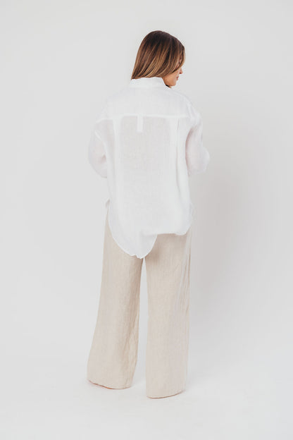 Helen 100% Linen Shirt in White - Nursing Friendly