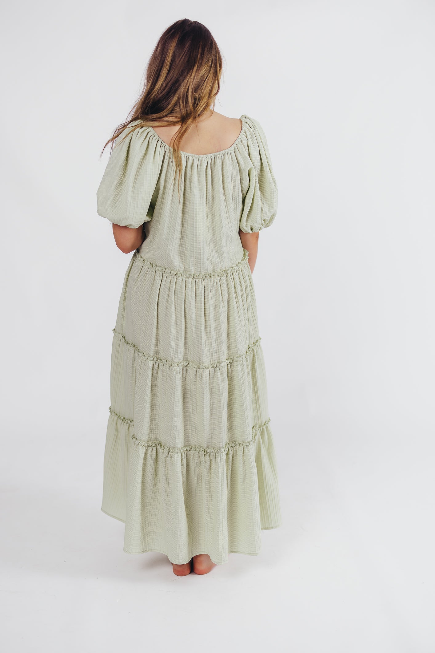 Eva Puffed Sleeve Maxi Dress in Sage - Bump Friendly (S-3XL)