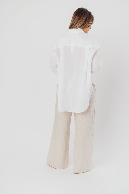 Helen 100% Linen Shirt in White - Nursing Friendly