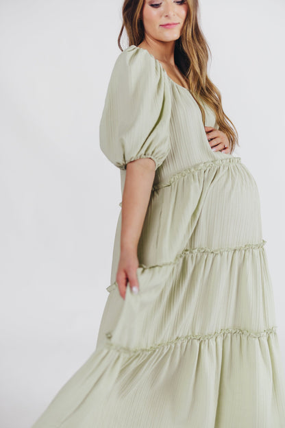 Eva Puffed Sleeve Maxi Dress in Sage - Bump Friendly (S-3XL)