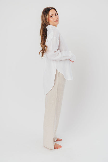 Helen 100% Linen Shirt in White - Nursing Friendly