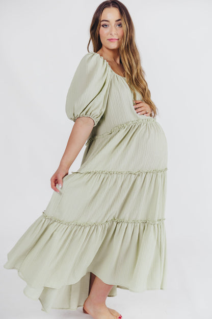 Eva Puffed Sleeve Maxi Dress in Sage - Bump Friendly (S-3XL)