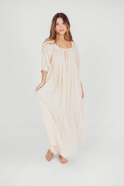 Goddess 100% Cotton Babydoll Maxi Dress in Blush