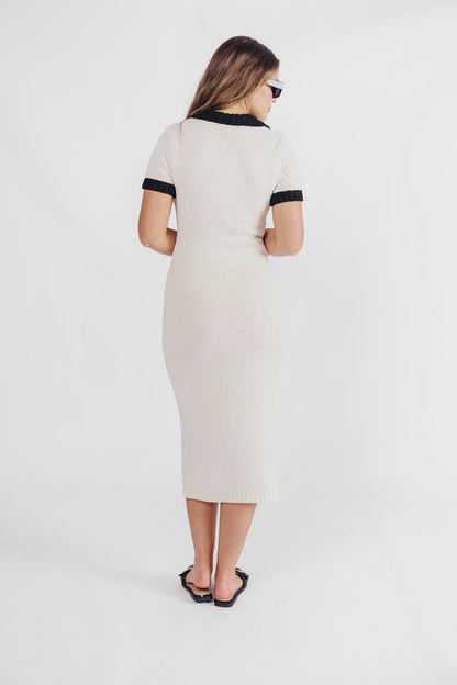 Kennedy Knit Collared Midi Dress in Cream/Black