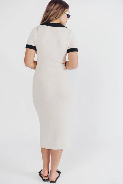 Kennedy Knit Collared Midi Dress in Cream/Black