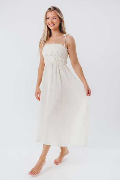 Melanie Button-Down Midi Dress in Cream